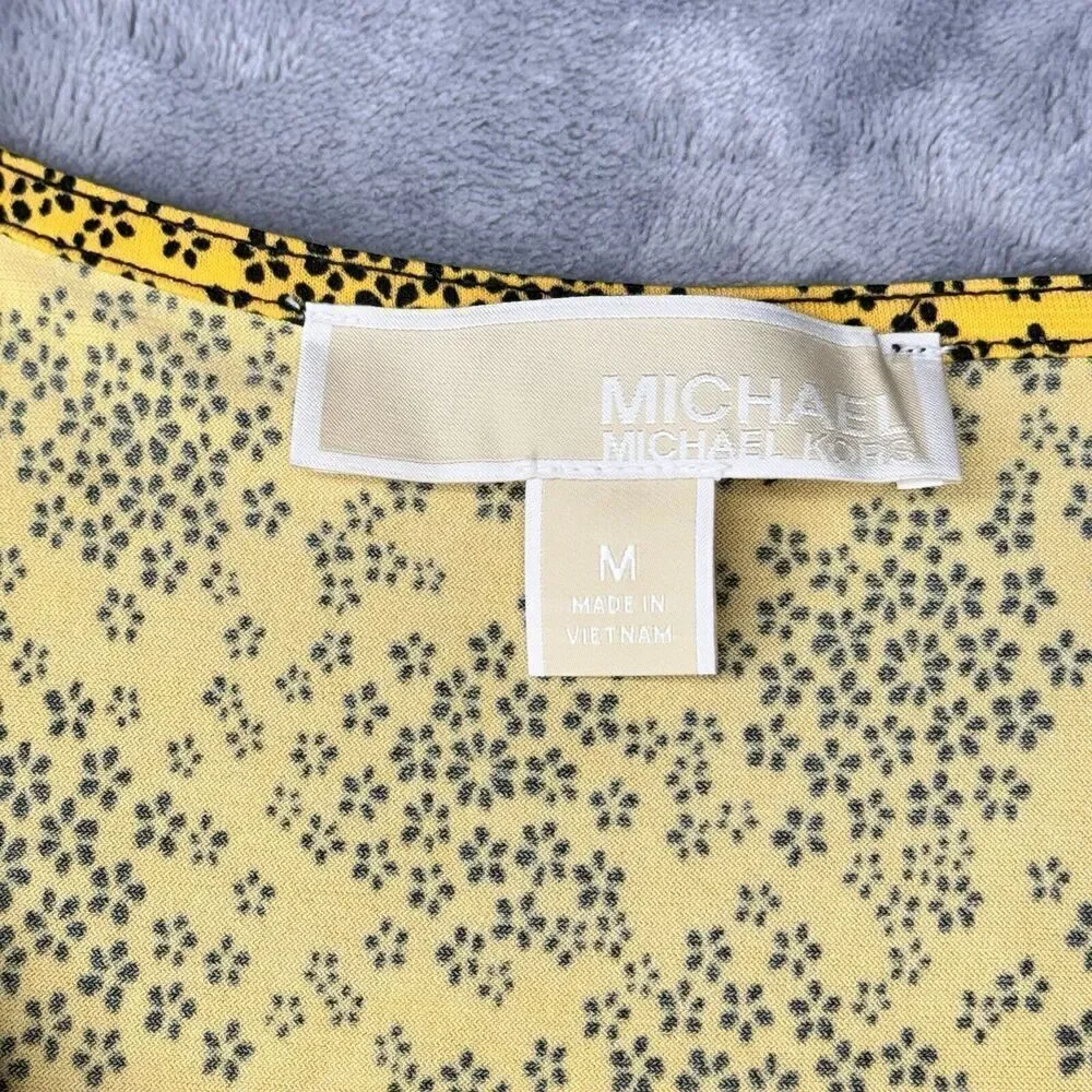 Michael Kors Sz M Floral Tie Flare Sleeve Popover Tunic Blouse Shirt Gold HW